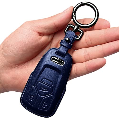 Tukellen for Audi Key Fob Cover Genuine Leather with KeychainLeather Key Case Protector Compatible Audi A4 Q7 Q5 TT A3 A6 SQ5 R8 S5 Smart KeyBlue