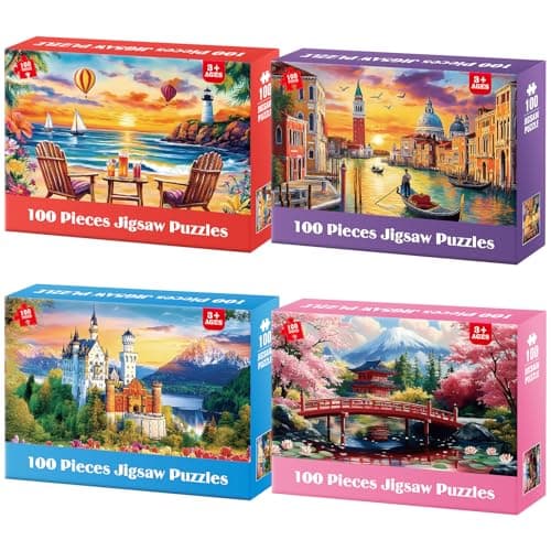 Ciavotie 100 Piece Puzzle World Famous Landscapes Jigsaw Puzzles Large Piece Puzzles for Adult Seniors Kids Puzzles for Kids Ages 46 68 Learning Educational Toys Gifts for Girls Boys 4 Packs