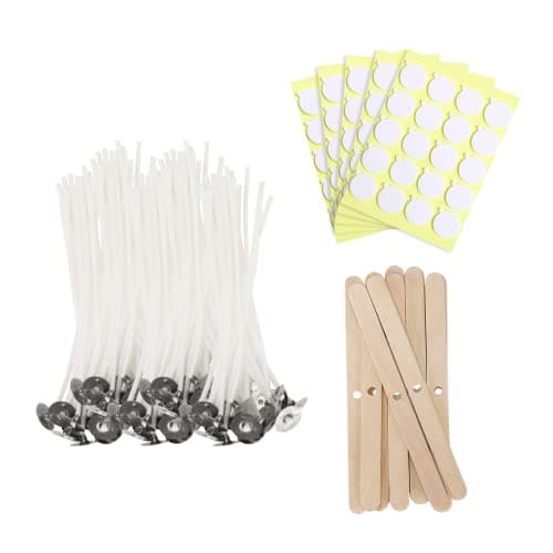 JEAWIWI Candle Wick 4 in 100 Pcs with 100 Pcs Wick Stickers and 10 Pcs Candle Wick Holders Cotton Candle Wicks for Candle Making for Soy Wax Beeswax Coconut Wax