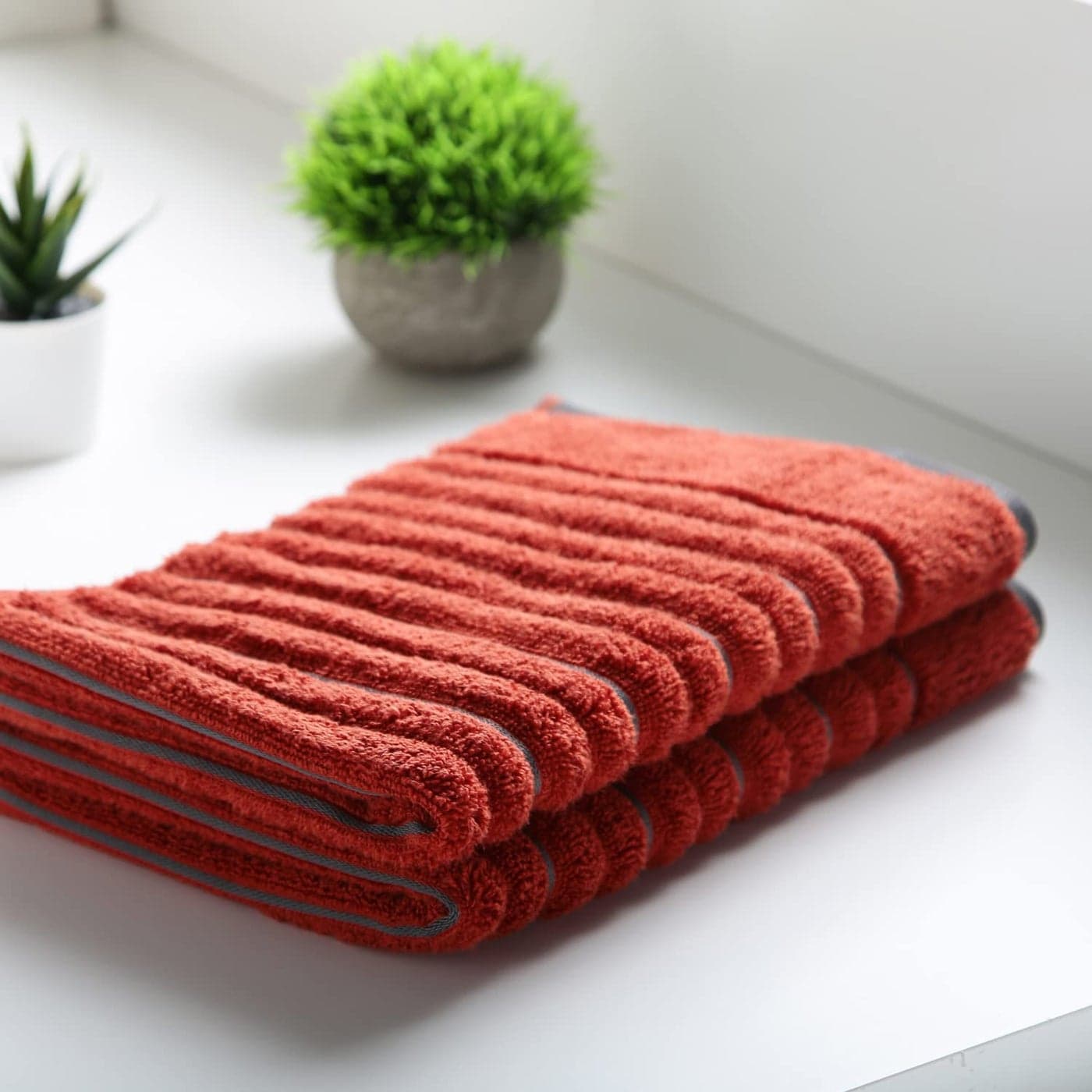 Spaces 100% Cotton Hand Towel HIGH LOFT Ribbed Texture HIGH Absorbency (Solid 40CMX60CM)-Dark Orange