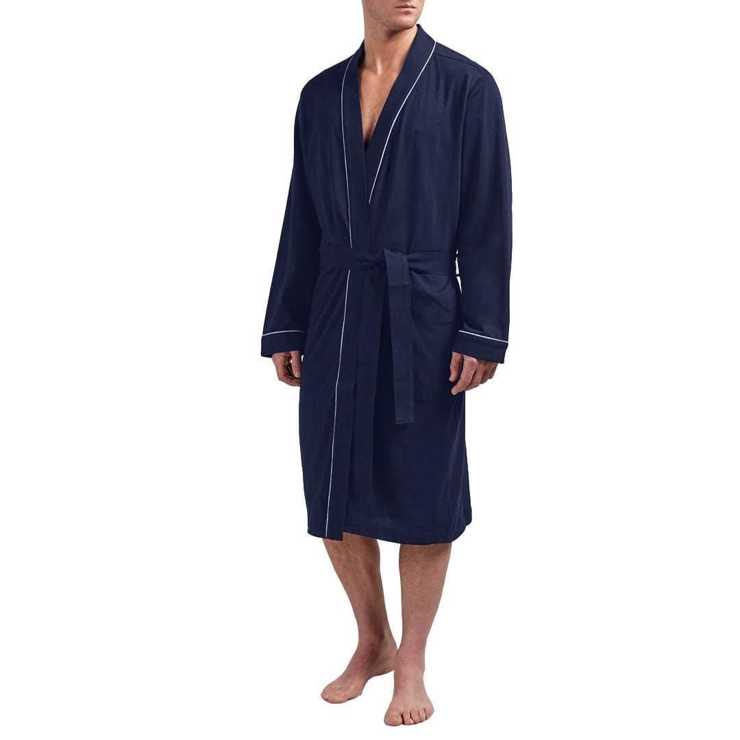 HOLOVE Mens Cotton Kimono Robes Lightweight Soft Knit Big and Tall Spa Bathrobes Navy Blue 2XL3XL