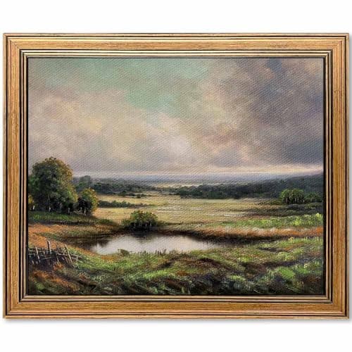 Gold Framed Vintage Wall Art Classical French Landscape Mountain Painting for Living Room Farmhouse Wall Decor (Velley, 10" L x 8" W)