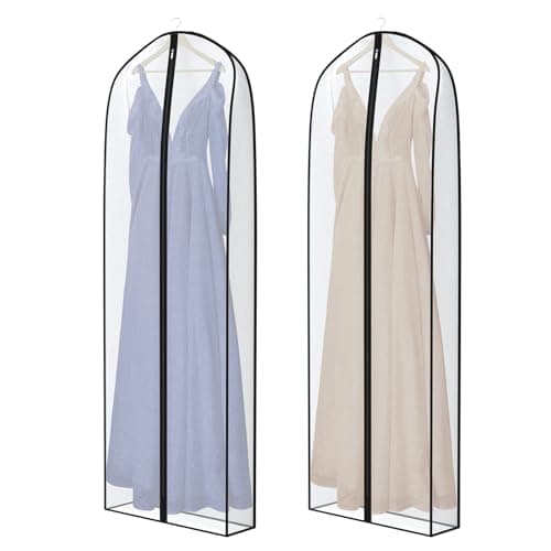 Zilink Breathable Dress Bags for Gowns Long 72” Wedding Dress Storage Bags Silky Dress Bags for Closet Storage with 7" Gussted Wrinkle Free for Long Evening Dresses Puffy Dress Storage, Set of 2