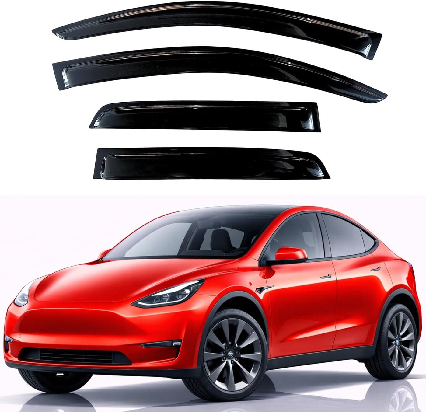 KPY Window Visor Rain Guards for Tesla Model Y (2020-2023) - Tape-On Style
