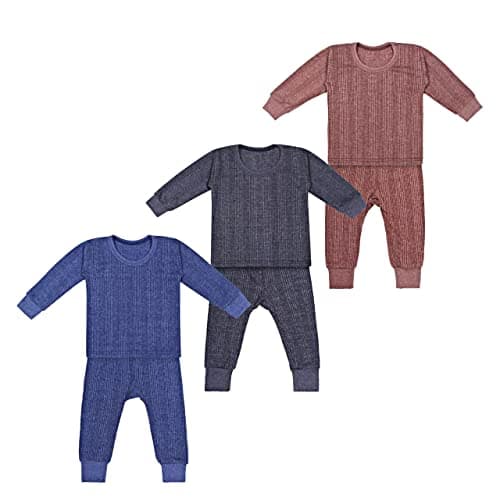 PURSUE FASHION Unisex Kids Winter Wear Fleece Thermal Innerwear Top & Full Pant Woolen Warmer Combo Set for Girls Boys, Kids Unisex Body Warmer Thermal Winter Wear (Pack of 3) (10-11 Years)