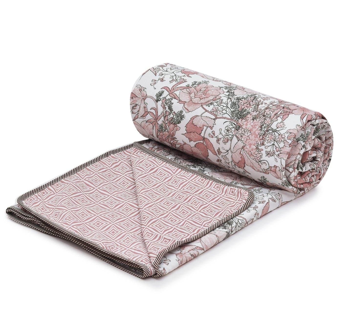 COZY FURNISH Super Soft Cotton 3 Layer Reversible Dohar Double Bed Size| Soft Light-Weight Bed Blanket 84X96(Inches) 213X243(CM) Flannel Dohar Throws for Bed,Lahariya Fabric Edging/Piping Bed Dohar