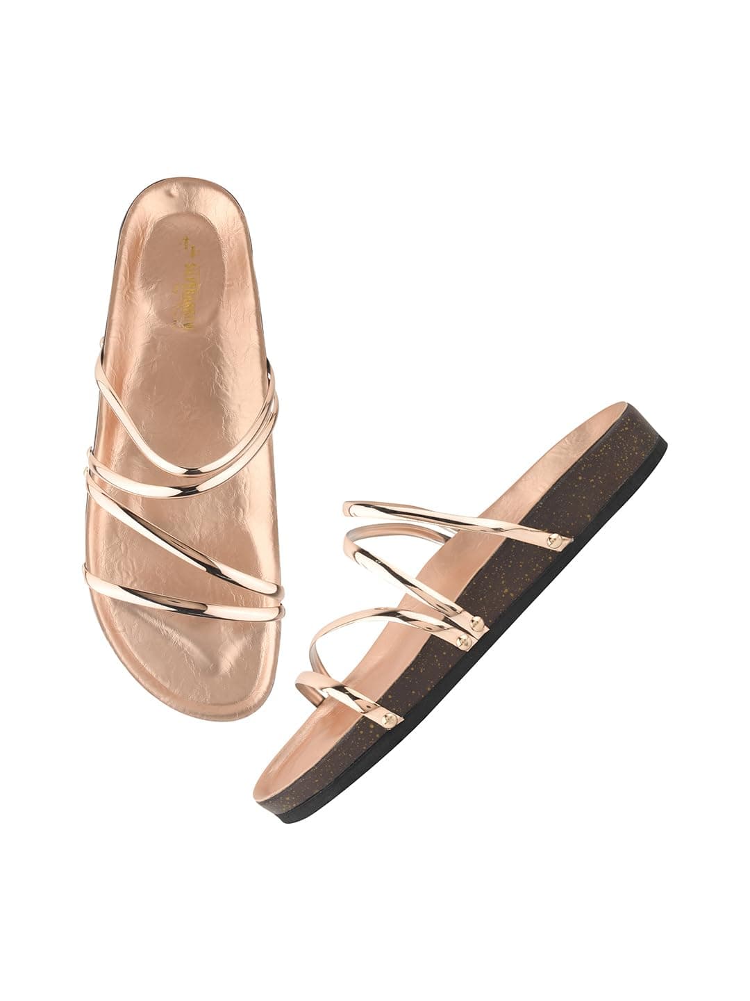 SilverArrow Women's Zouka Spark Design |Ethnic Wears|Flat Sandals, Rose Gold, 6 UK