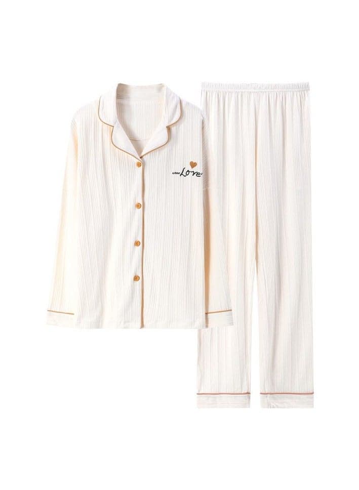 Women's Pajama Set, Cotton Long Seeve Striped Pajama Set Two Pieces of Casual Pajamas