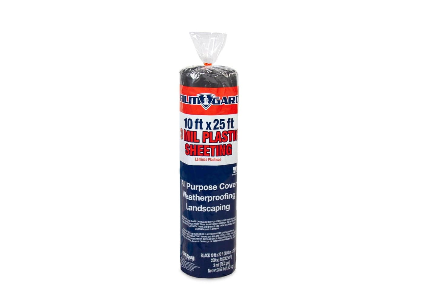 FilmGard 626132 Consumer Plastic Sheeting 10 Width X 25 Length X 3 mil thick Black