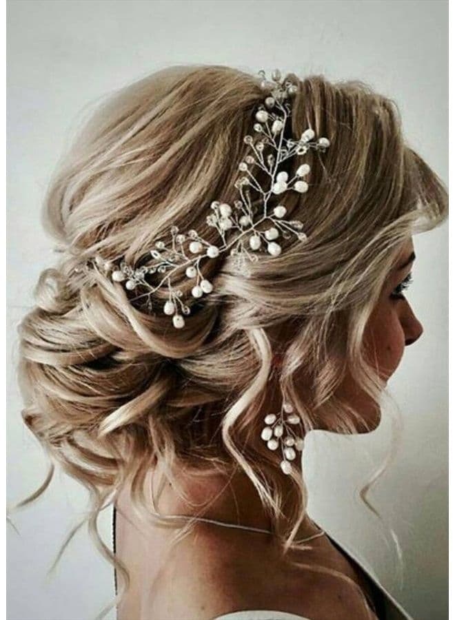 FXmimior Bride Hair Accessories Crystal Hair Vine Earrings Sets Headband Wedding Hair Comb Evening Party Hair Piece (silver) (headband ONLY)…