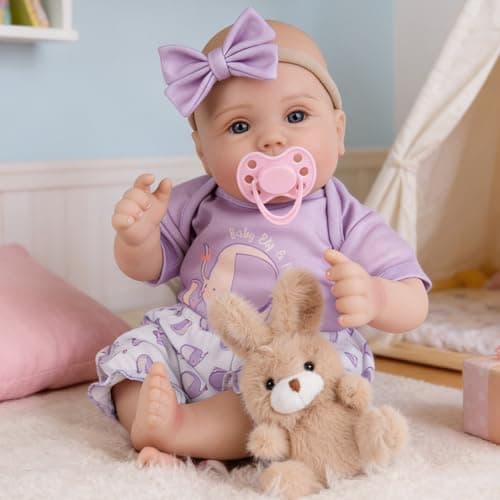 Milidool Lifelike Reborn Baby Dolls Girl Realistic 18Inch Newborn Baby Doll Nice Gift for Kids Age 3 Parentstobe GrandparentsPurple Clothes