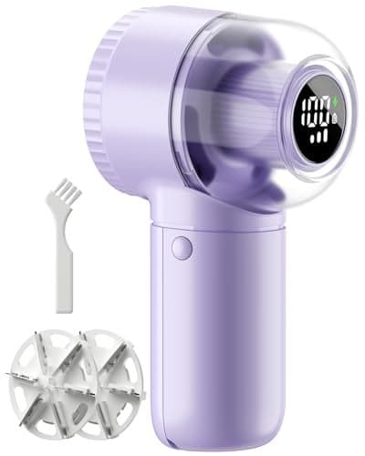 coldSky Fabric Shaver, 𝟮 𝗶𝗻 𝟭 Lint Remover with Brush, 1200mAh Sweater Shaver with Digital Display,3 Speeds Lint Shaver, 6-Leaf Blades Lint Remover for Clothes, Sofa, Bedding,Purple