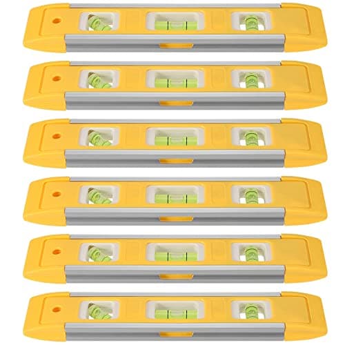 SEHOI 6 Pack 9 Inch Magnetic Torpedo Level with 45, 90, 180 Degree Bubbles, Plastic Shell Shock Resistant Torpedo Level, Yellow Spirit Level Measuring Tool