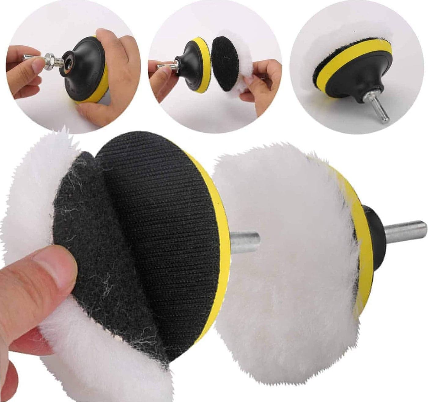 DIY Crafts 3" Inch Set, Buffing Felt Fur Pad Auto Car Polishing Buffer + Backing Pad + M10/14 (3" Inch Set)