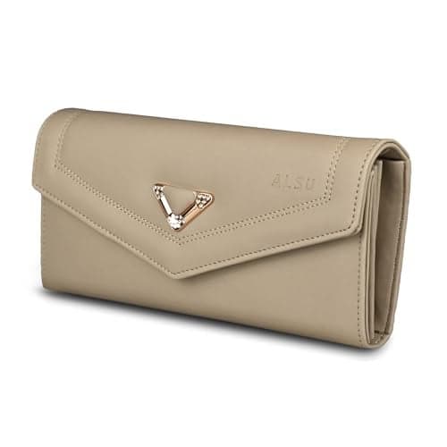 ALSU Women's Hand Wallet Purse Clutch | Phone Pocket | Coin Pocket | 4 Card Slots (Beige)