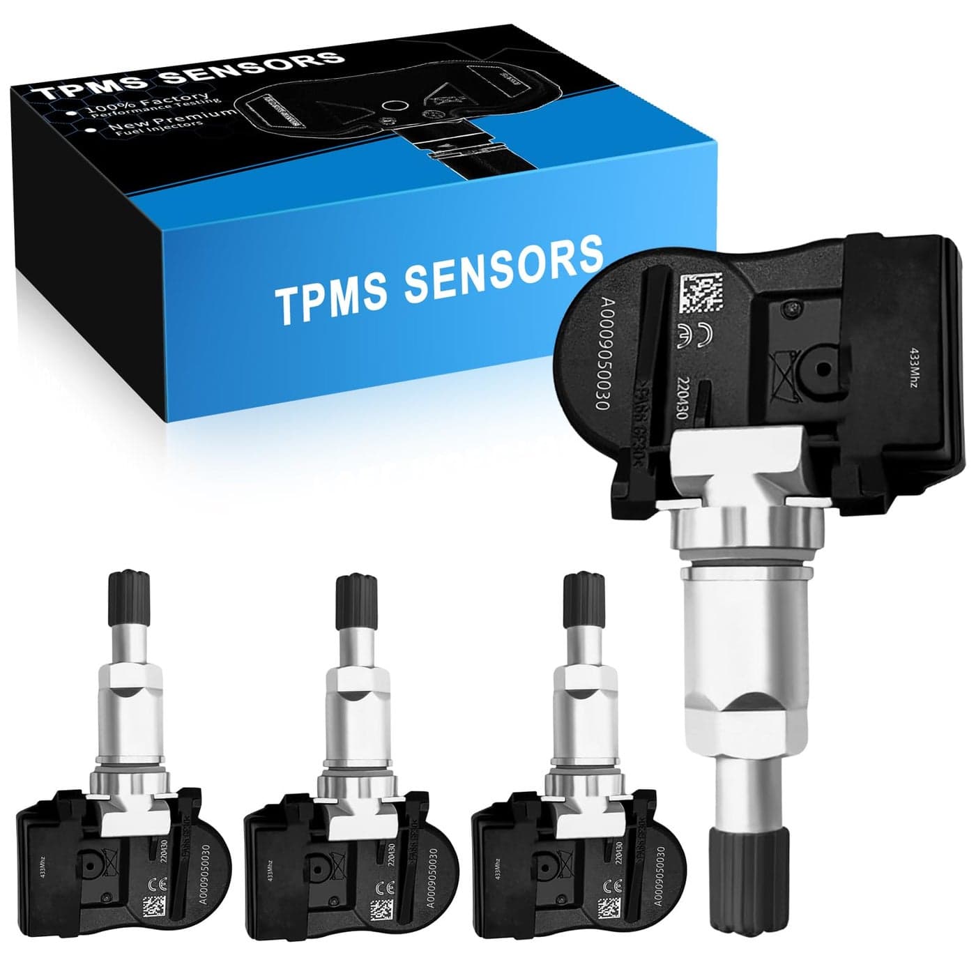 YZHIDIANF A0009050030 ForMercedes Benz TPMS Sensor Tire Pressure Monitor PreProgrammed 433MHz Fit for B250 C230 C250 C280 C300 C350 C63 CL550 CL600 CL63 AMG E350 E550 GL350 ForSmart Fortwo 4 Pack