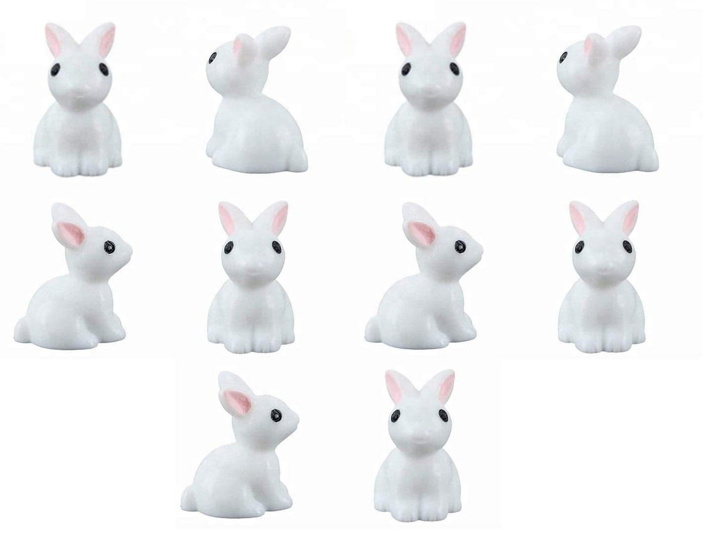 Krisah Resin Rabbits Miniature Garden Decoration Items White 10 pcs (Rabbits), Plant