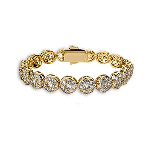 TOPGRILLZ Tennis Bracelet for Women and Men – 14K Gold Plated Brass 10mm Iced Out Cubic Zirconia Link Fashion Jewelry Pulseras Para Mujer (7" Golden)