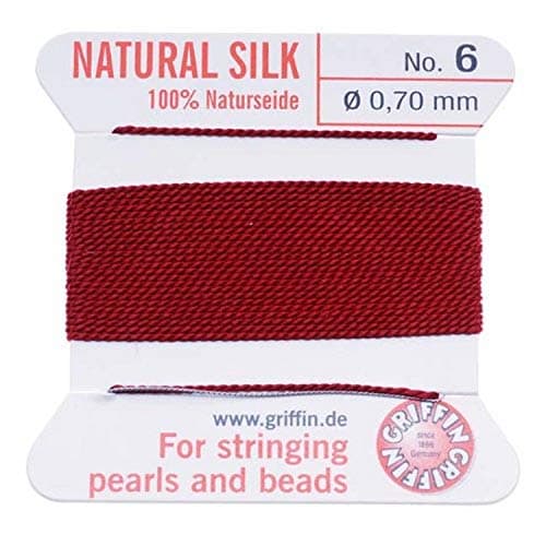 Griffin Silk Beading Cord and Needle, Size 6, Garnet Red