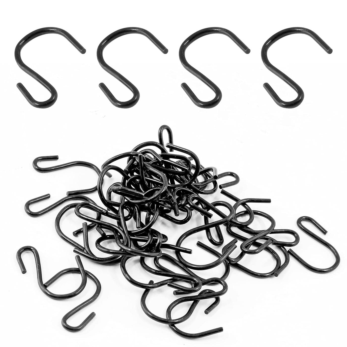 Bonsicoky 50PCS S Shaped Hooks 125 x 1 Metal Hangers Storage Hooks for Hanging Pot Jewelry Decorations Plants Black