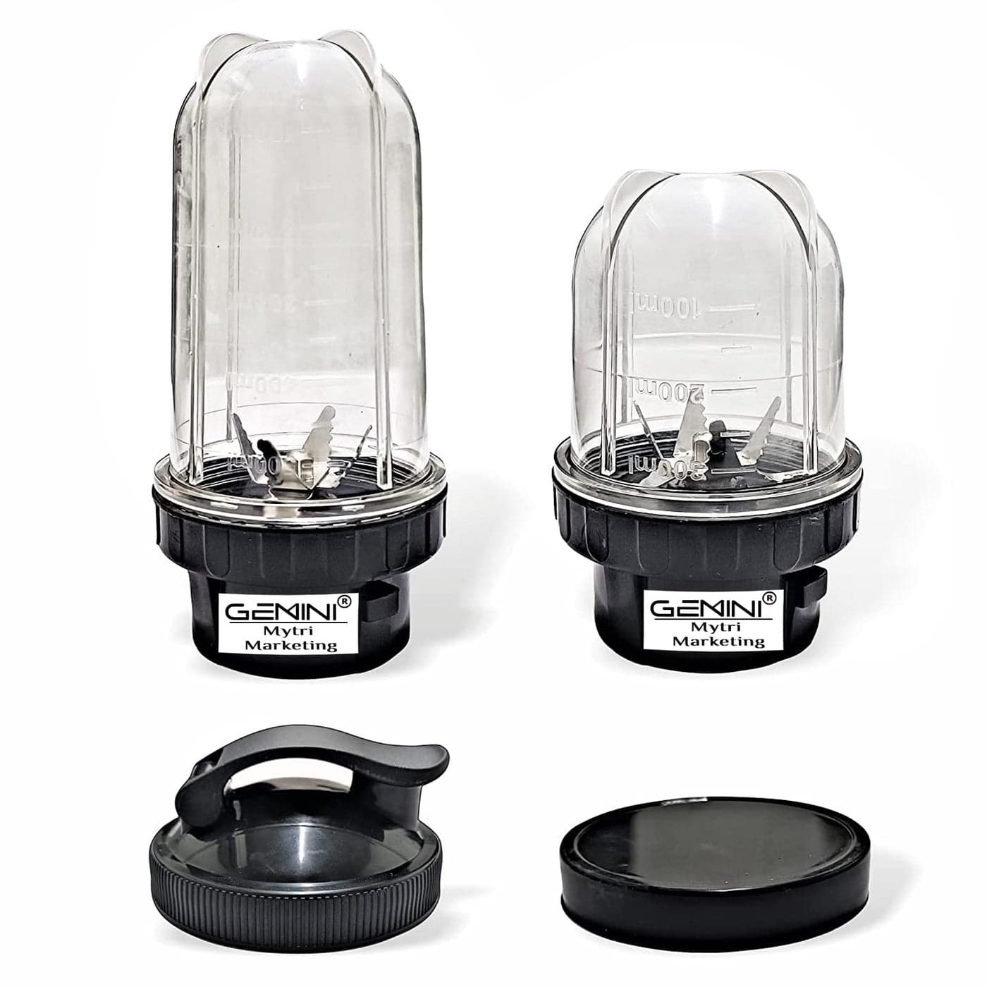 Gemini Bullet Jars for Mixer Grinder Combo of 2 Jar (530 ML and 350 ML) with Gym Sipper Cap, Black- NMA40