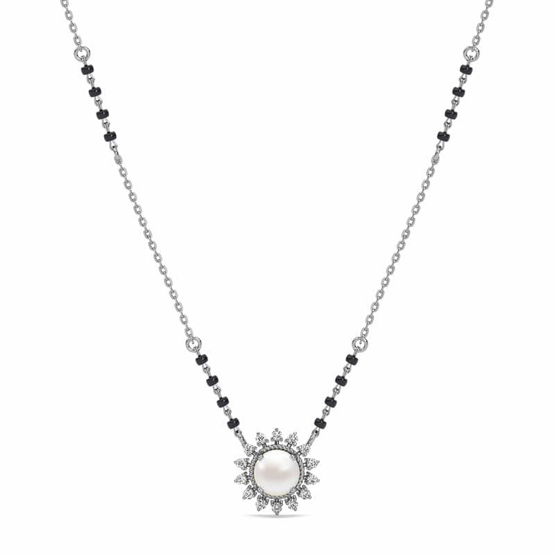 Clara 925 Sterling Silver Naisha Pearl Mangalsutra Tanmaniya Pendant With Black Beads Chain | Platinum Plated, Swiss Zirconia |Gift for Women