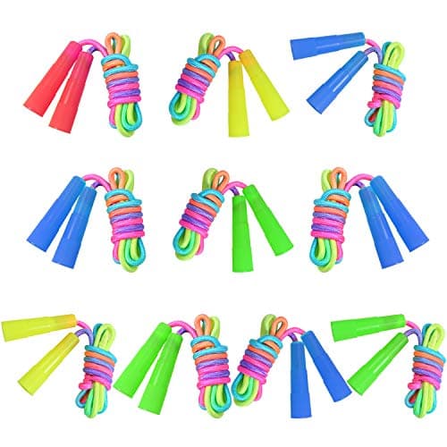 Elcoho 10 Pack Kids Rainbow Jump Rope Set Jumping Ropes Vibrant Skipping Ropes for Kids Outdoor Fun Party Favors 72 Feet