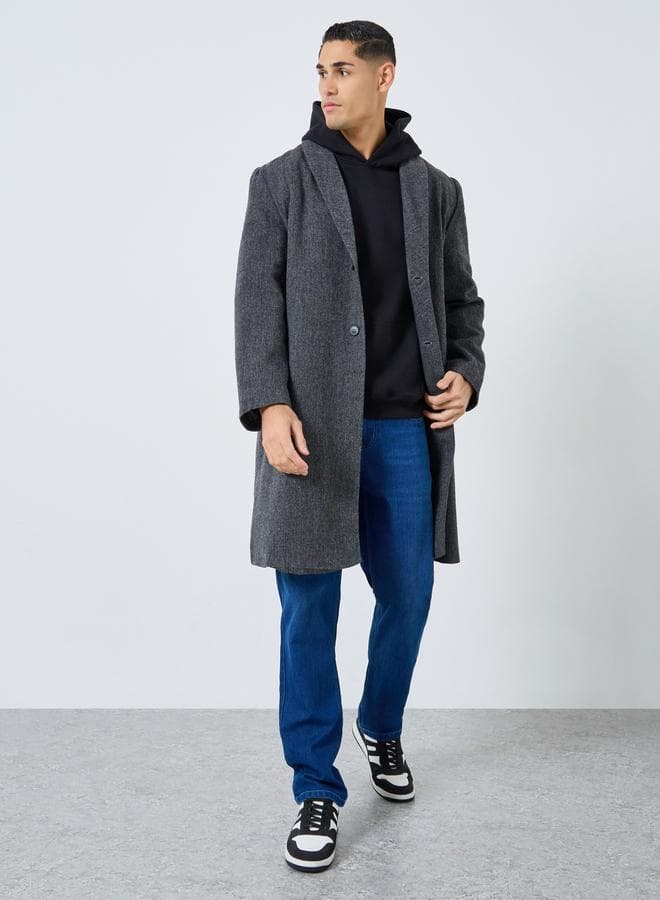 Styli Men Grey Oversized Textured Buttoned Coat