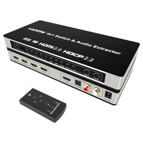 KAGO 4x1 HDMI Switch with Audio Extractor eARC 4K60Hz HDR10 4 in 1 Out HDMI Switcher with Optical Toslink RCA LR HDMI Audio Out Supports Dolby Atmos DTSX HDCP 22 for PS5 Xbox Apple TV