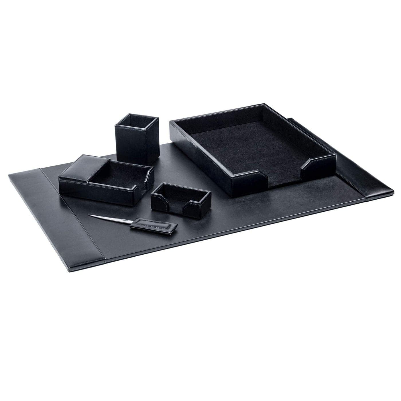 Dacasso Bonded Leather Desk Set Luxury Leather Desk Pad Desk Organization Essentials Black 6 Piece