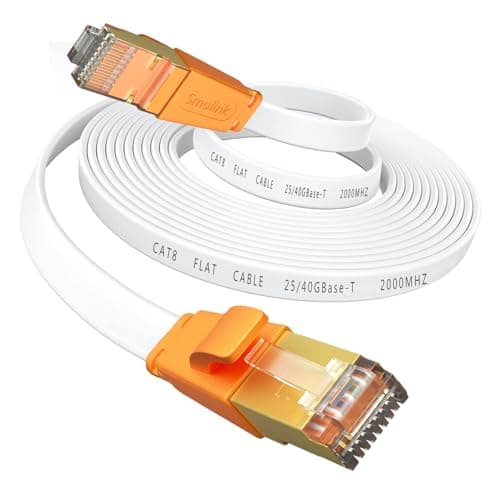 Smolink Ethernet Cable 20 FT, Cat 8 Ethernet Cable 2000Mhz 40Gbps, Internet Cable Professional Flat LAN Cable SFTP Patch Cord with Gold Plated RJ45 Connector for Router Modem, White