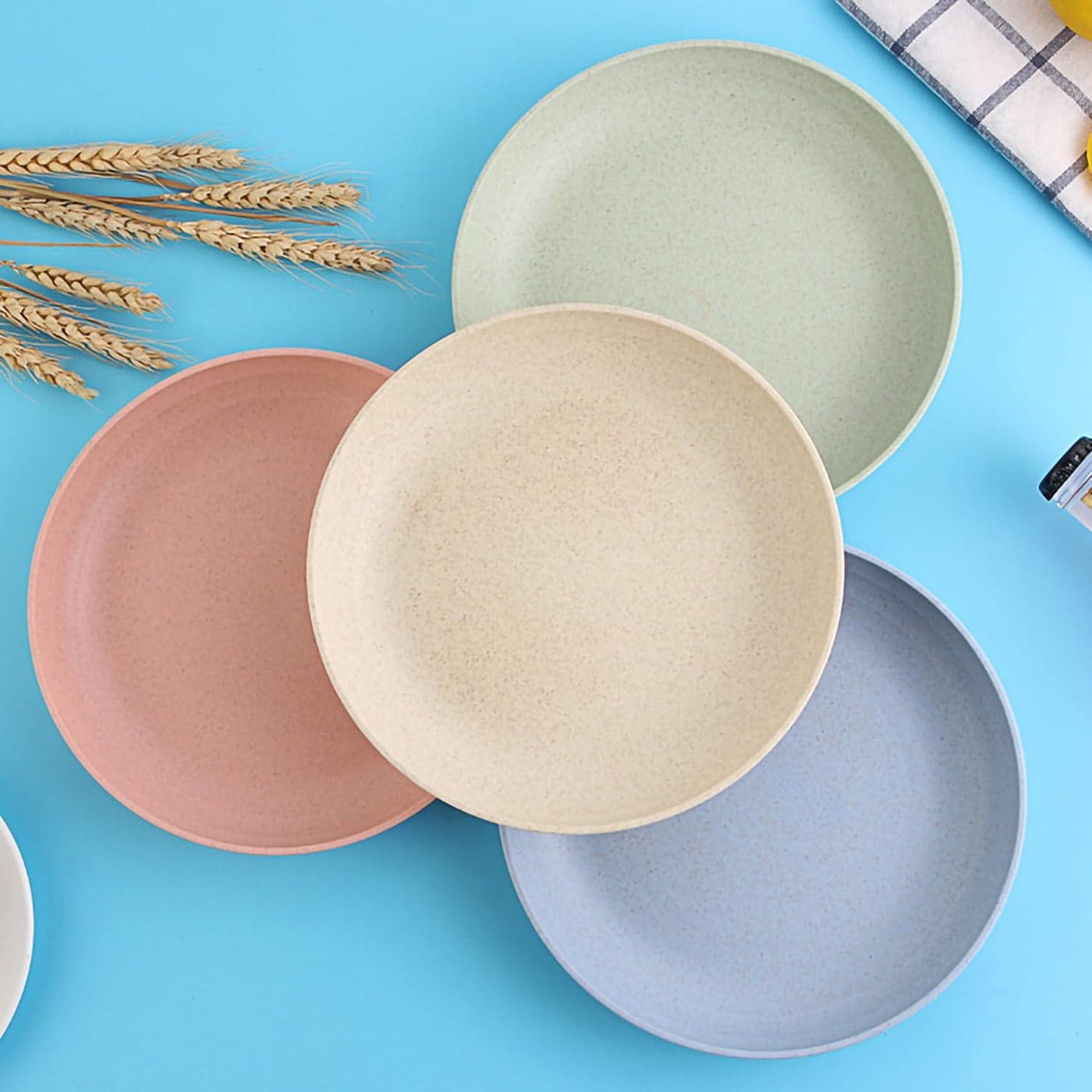 Oicia Lightweight Wheat Straw Plates Microwave and Dishwasher Safe Healthy Wheat Straw Plates Unbreakable Deep Dinner Plates Dinner Dishes 20cm Pack of 4 Random Color