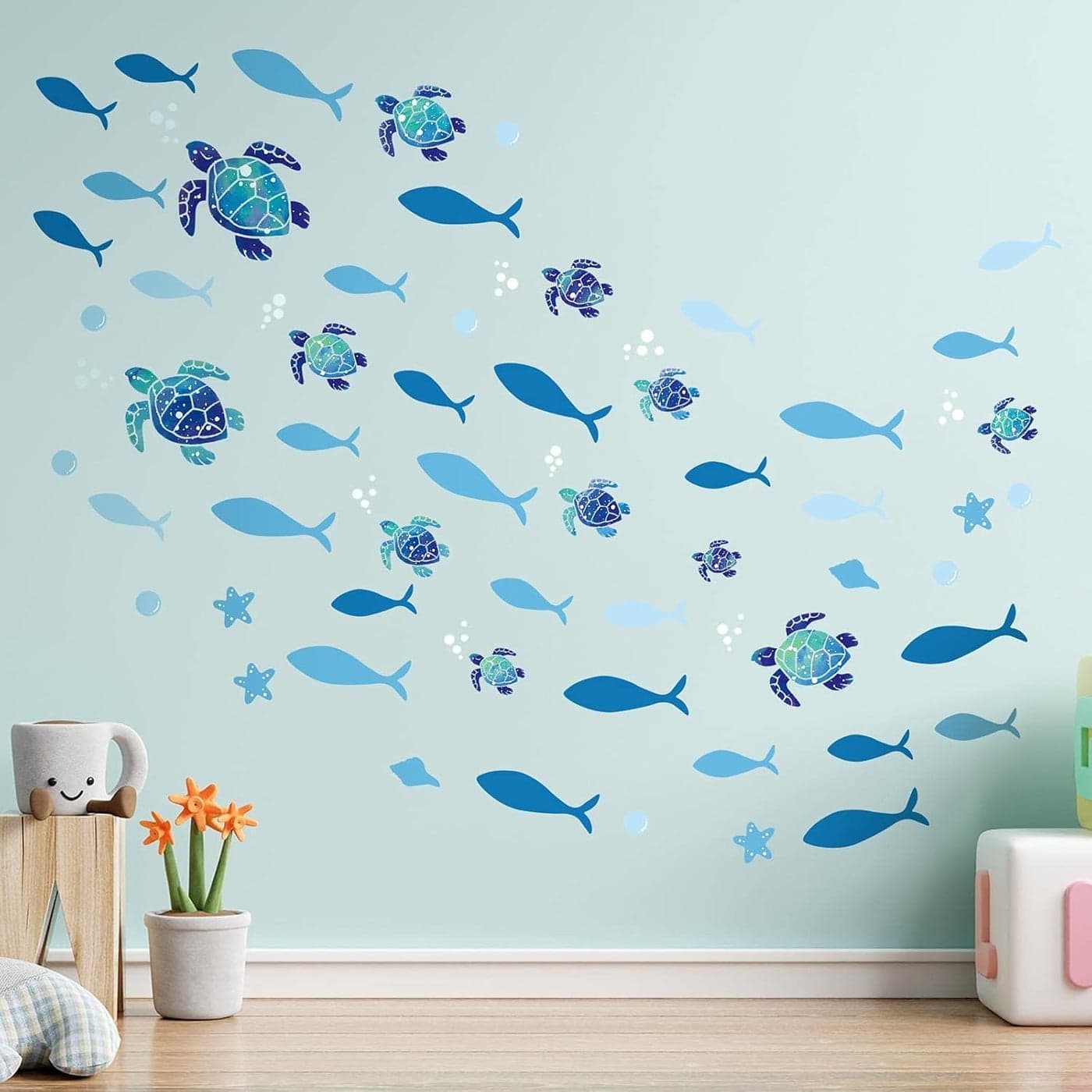 Outus 2 Sets Sea Turtle Wall Decals Stickers Vinyl Under The Sea Stickers 3D Ocean Turtle Fish Bubbles Peel and Stick Decor Removable for DIY Bedroom Bathroom Nursery Room Wall Decoration