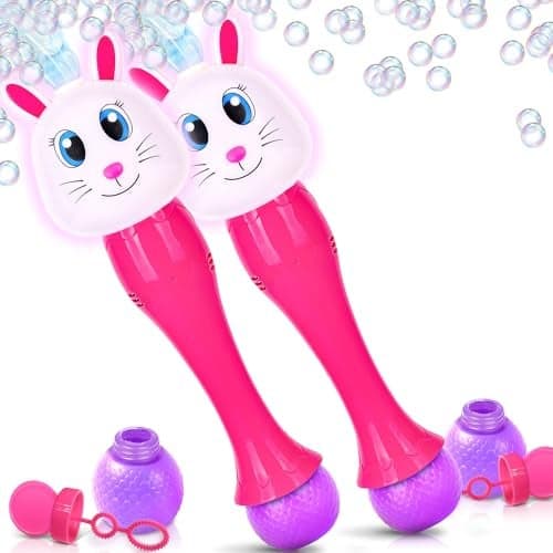 ArtCreativity Easter Bunny Bubble Wand 2 Pack Easter Basket Stuffers for Toddler 14 Light Up Automatic Bubble Maker with LED Music Bubbles for Kids Toys for Toddlers 13