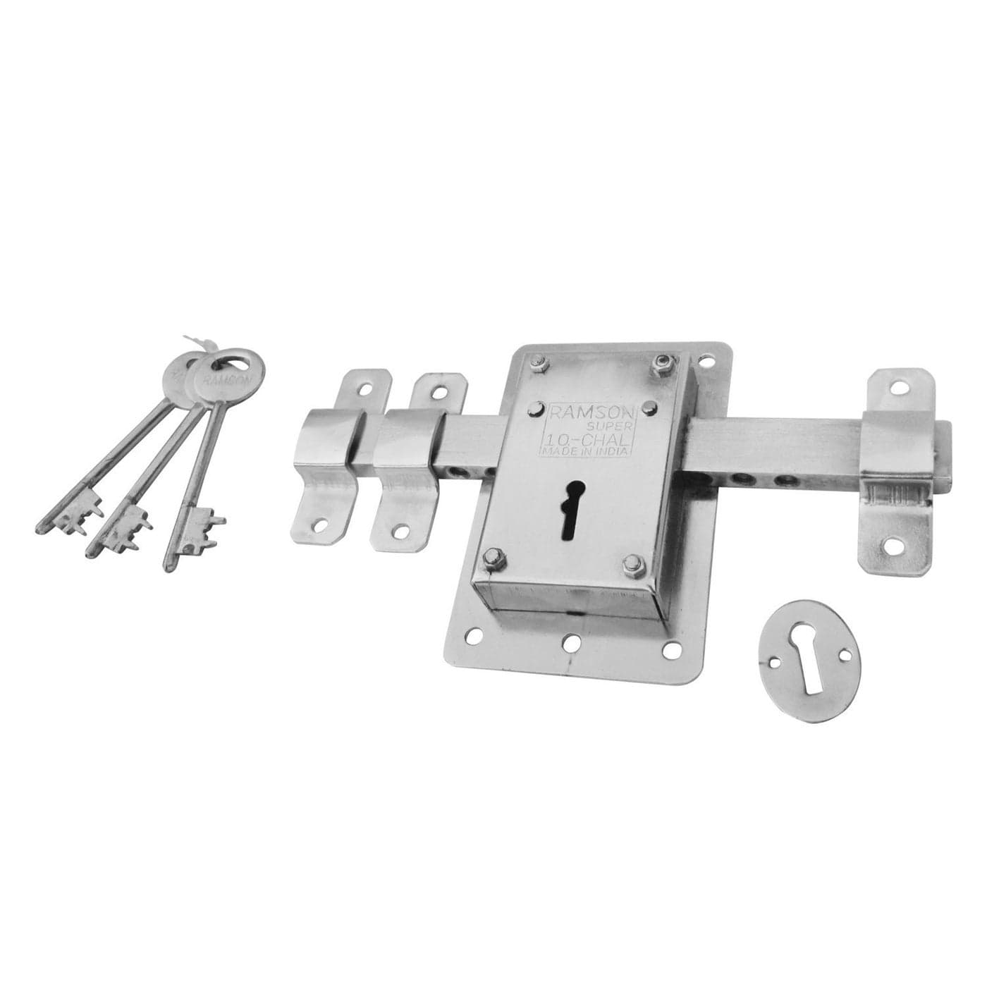 Ramson 10 Chal Key Door Lock Silver Painted Finish