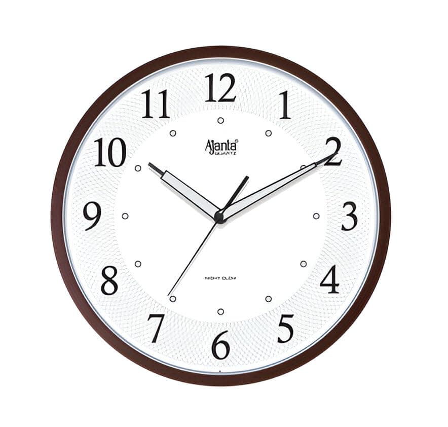 Ajanta 12 Inches Silent Sweep Radium Wall Clock - Night Glow, Radium Dial - 30x30 cm, Brown W