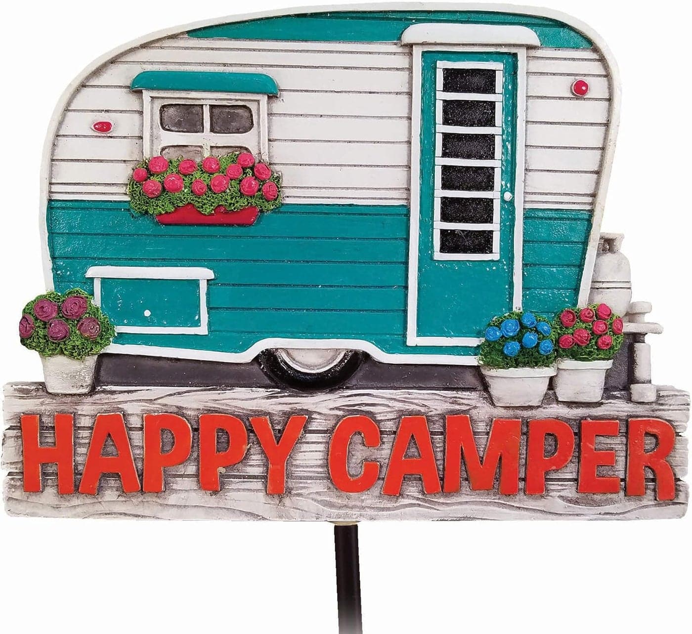 Spoontiques Happy Camper Garden Stake Garden Dcor Decorative Stake for Lawn and Yard Multicolored