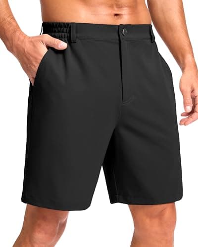 Pudolla Men's Casual Shorts 7" Lightweight Golf Shorts with 3 Pockets Stretch Quick Dry Comfy Work Shorts(Black XXXL