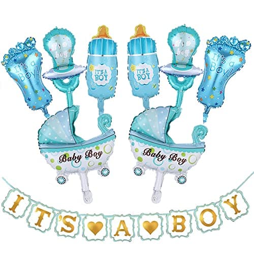 AMFIN (Pack of 9) Baby Shower Balloons Combo with Boy Banner - Blue