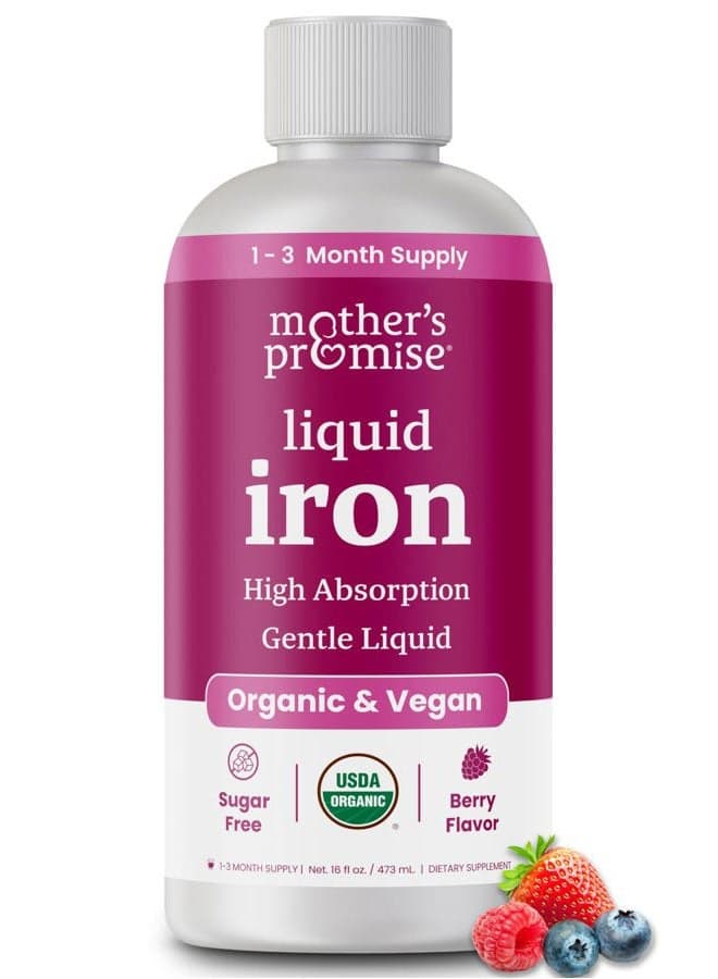 Organic Liquid Iron Supplement for Women, Men & Kids with Vitamin C | Sugar Free Natural Berry Flavor Non Constipating Vegan Ferrochel® Iron Supplements for Healthy Blood, Prenatal & Postnatal