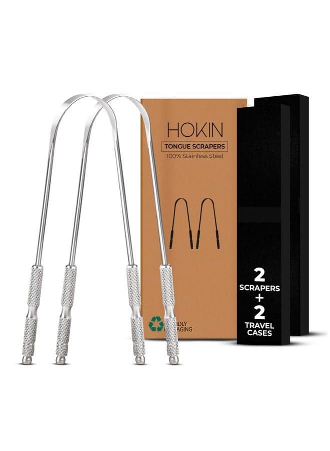 Tongue Scraper for Adults by (2Pcs Oral Care Pack) Stainless Steel Tongue Cleaners Reduce Bad Breath 100% Metal Tough Scrapers Men and Women Hygiene Product