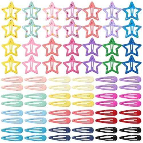 YHXX YLEN 76 PCS Hair Clips for Girls Metal Snap Barrettes Star Clips Colorful Small Accessories Y2K Hair Accessories for Kids