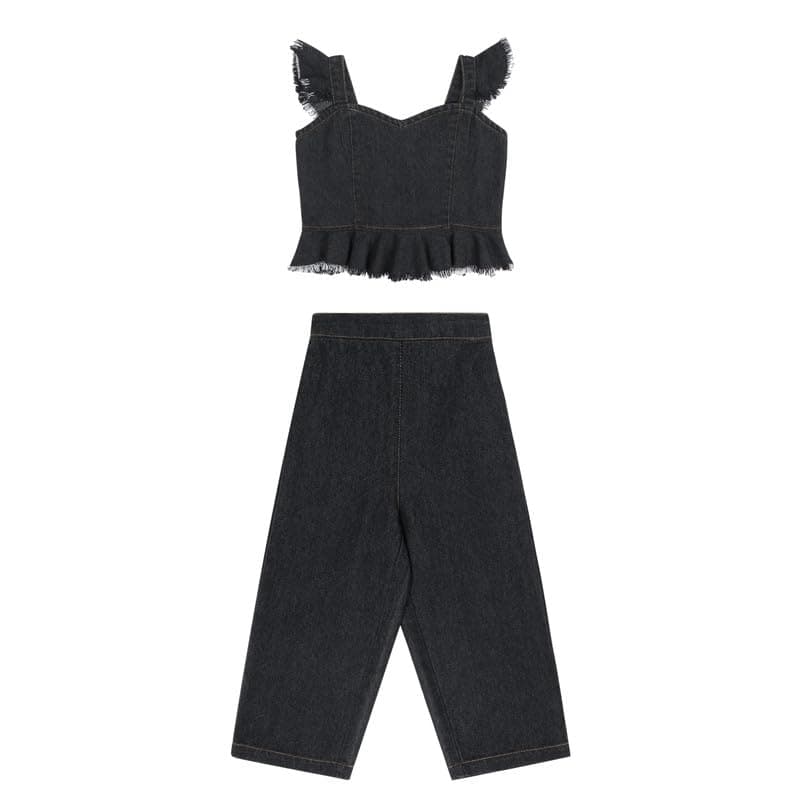 superminis Girls Denim Top And Trouser Co-Ords Set Dress (5-6 Years, Black)