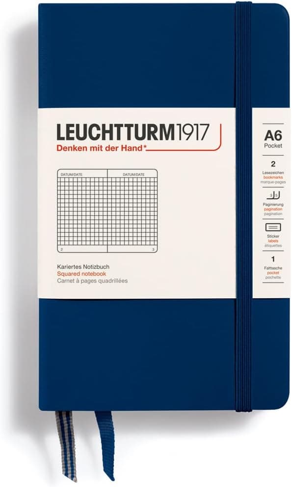 LEUCHTTURM1917 Notebook Hardcover Pocket A6187 Numbered Pages for Writing and Journaling Navy Squared