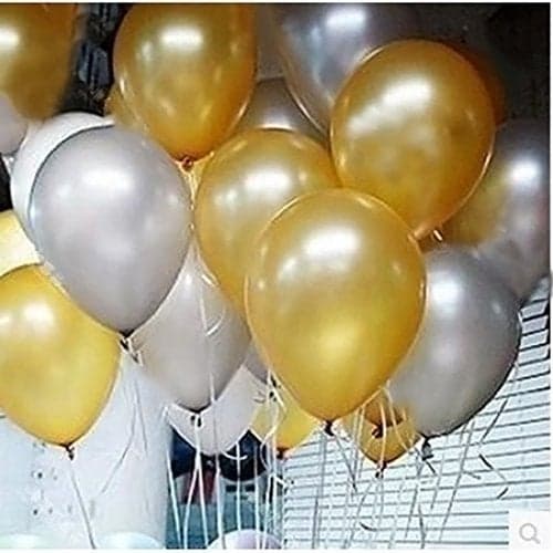 Evisha HD Big Size 50 pcs Metallic | Latex Balloons | Theme Party, Party Decoration | Birthday Party Balloons | Balloons for Party Decoration (Silver Golden)