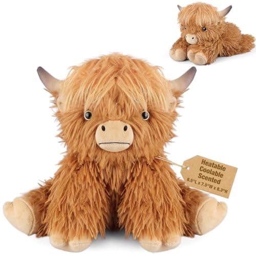 Coolable Microwavable Highland Cow Stuffed Animal Sitting Laying Weighted Stuffed Animals Plush for Kids Women Girls Lavender Scent Highland Cow Gifts Heated Plush for Period Cramp