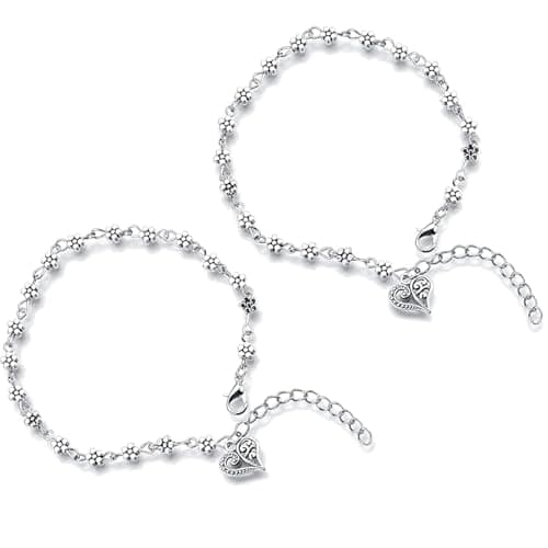 Zytiqt 2Pcs Arm Cuff Jewellery for Women, Silver Heart Anklet Set, Adjustable Payal for Women and Girls, Suitable for Fashionable Anklets for Special Occasions