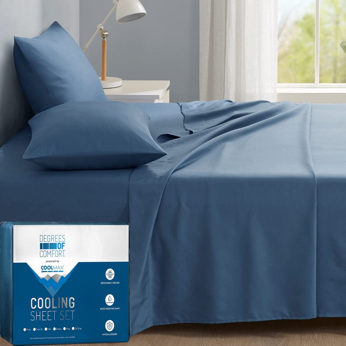 Degrees of Comfort Coolmax Cooling Bed Sheets Full Size for Hot Sleepers Moisture Wicking Cold Sheet Set for Night Sweats Deep Pocket Ultra Soft Cozy for All Seasons Teal 4 Pieces