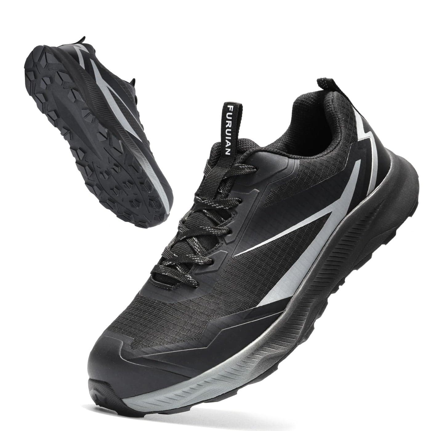 Furuian Composite Toe Shoes for Men Safety Work Shoes for Men Non Slip Rubber Outsole and Puncture Proof Midsole Comfortable Safey Work Sneakers Black