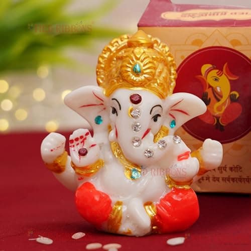 TIED RIBBONS Resin Ganesh Idol for Car Dashboard (Multicolor, 6 cm x 5 cm, Standard)